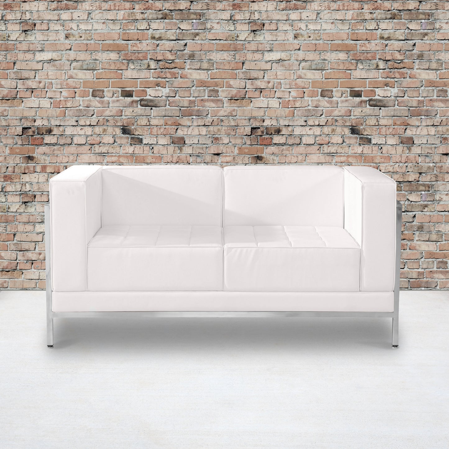 HERCULES Imagination Series Contemporary Melrose White LeatherSoft Loveseat with Encasing Frame Melrose White ZB-IMAG-LS-WH-GG