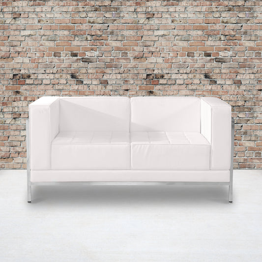 HERCULES Imagination Series Contemporary Melrose White LeatherSoft Loveseat with Encasing Frame Melrose White ZB-IMAG-LS-WH-GG