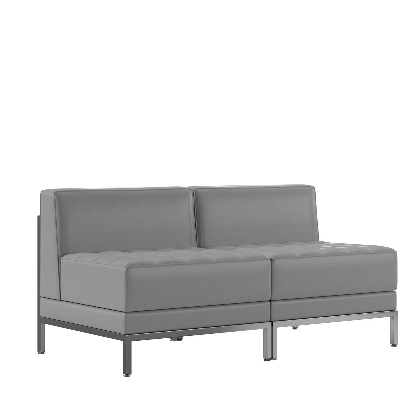 HERCULES Imagination Series 2 Piece Gray LeatherSoft Waiting Room Lounge Set with Ganging Clips - Reception Bench with Ganging Clips Gray ZB-IMAG-MIDCH-2-GY-GG
