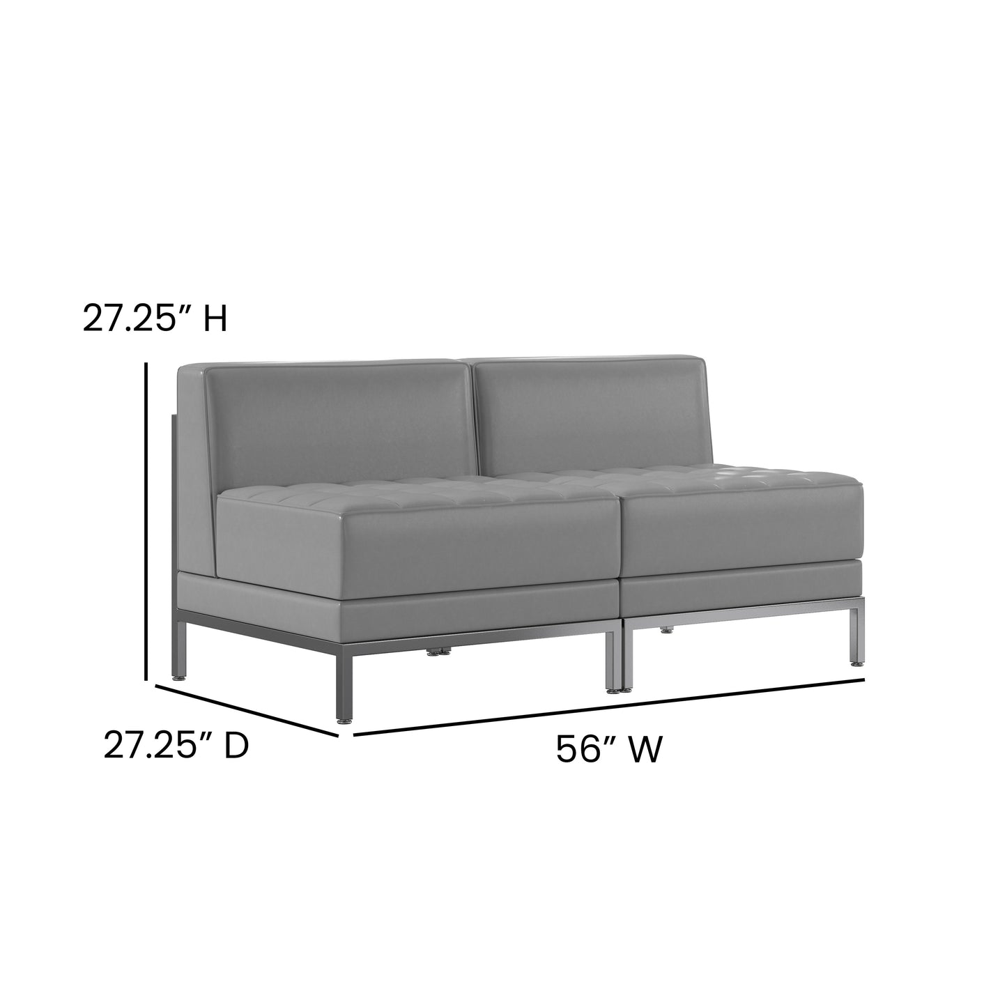 HERCULES Imagination Series 2 Piece Gray LeatherSoft Waiting Room Lounge Set with Ganging Clips - Reception Bench with Ganging Clips Gray ZB-IMAG-MIDCH-2-GY-GG