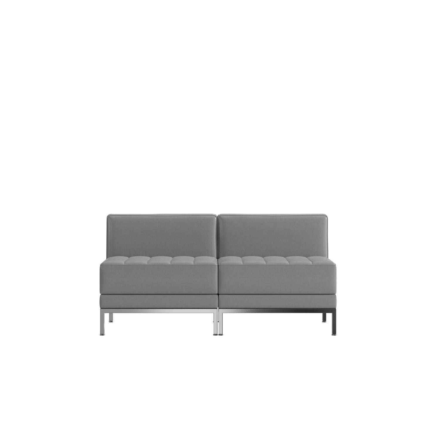 HERCULES Imagination Series 2 Piece Gray LeatherSoft Waiting Room Lounge Set with Ganging Clips - Reception Bench with Ganging Clips Gray ZB-IMAG-MIDCH-2-GY-GG