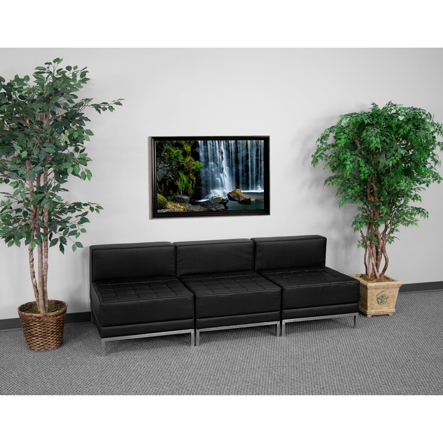 HERCULES Imagination Series Black LeatherSoft Lounge Set with Ganging Clips, 3 Pieces Black
