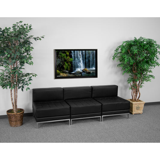 HERCULES Imagination Series Black LeatherSoft Lounge Set with Ganging Clips, 3 Pieces Black