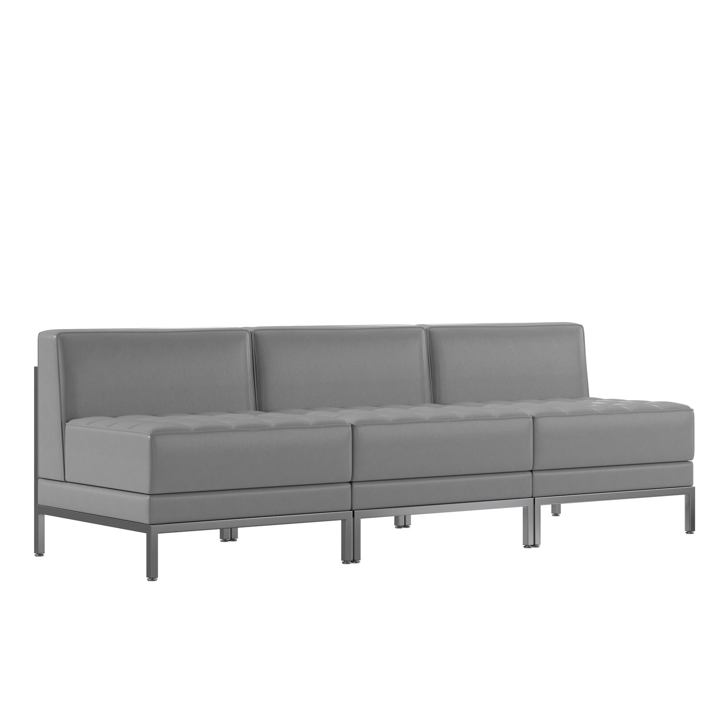 HERCULES Imagination Series 3 Piece Gray LeatherSoft Waiting Room Lounge Set with Ganging Clips - Reception Bench with Ganging Clips Gray ZB-IMAG-MIDCH-3-GY-GG