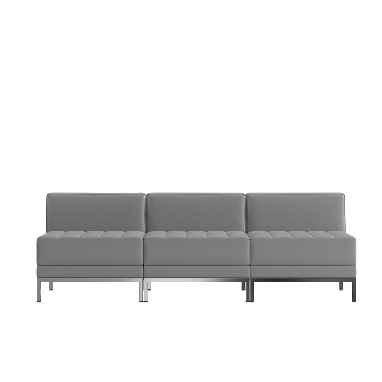 HERCULES Imagination Series 3 Piece Gray LeatherSoft Waiting Room Lounge Set with Ganging Clips - Reception Bench with Ganging Clips Gray ZB-IMAG-MIDCH-3-GY-GG