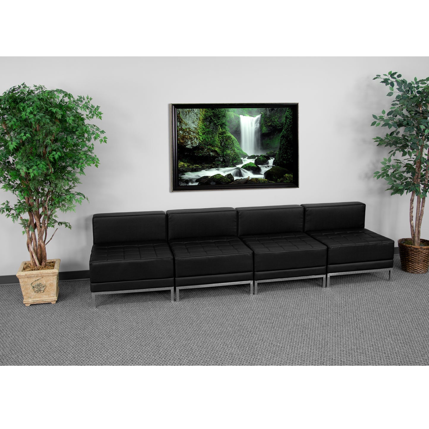 HERCULES Imagination Series Black LeatherSoft Lounge Set with Ganging Clips, 4 Pieces Black