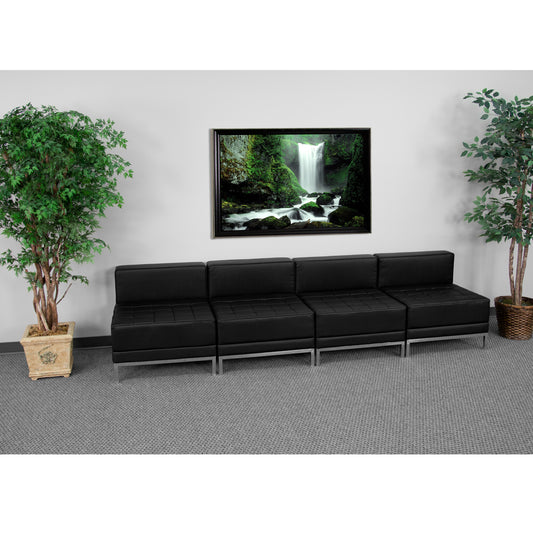 HERCULES Imagination Series Black LeatherSoft Lounge Set with Ganging Clips, 4 Pieces Black