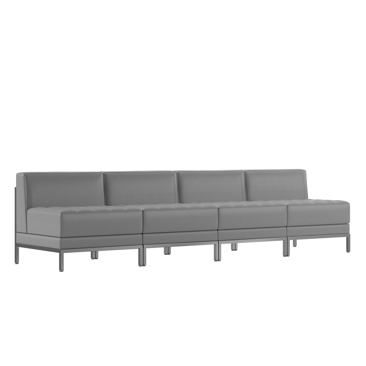 HERCULES Imagination Series 4 Piece Gray LeatherSoft Waiting Room Lounge Set with Ganging Clips - Reception Bench with Ganging Clips Gray ZB-IMAG-MIDCH-4-GY-GG