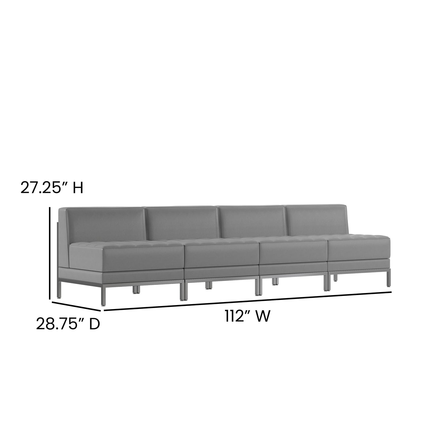 HERCULES Imagination Series 4 Piece Gray LeatherSoft Waiting Room Lounge Set with Ganging Clips - Reception Bench with Ganging Clips Gray ZB-IMAG-MIDCH-4-GY-GG
