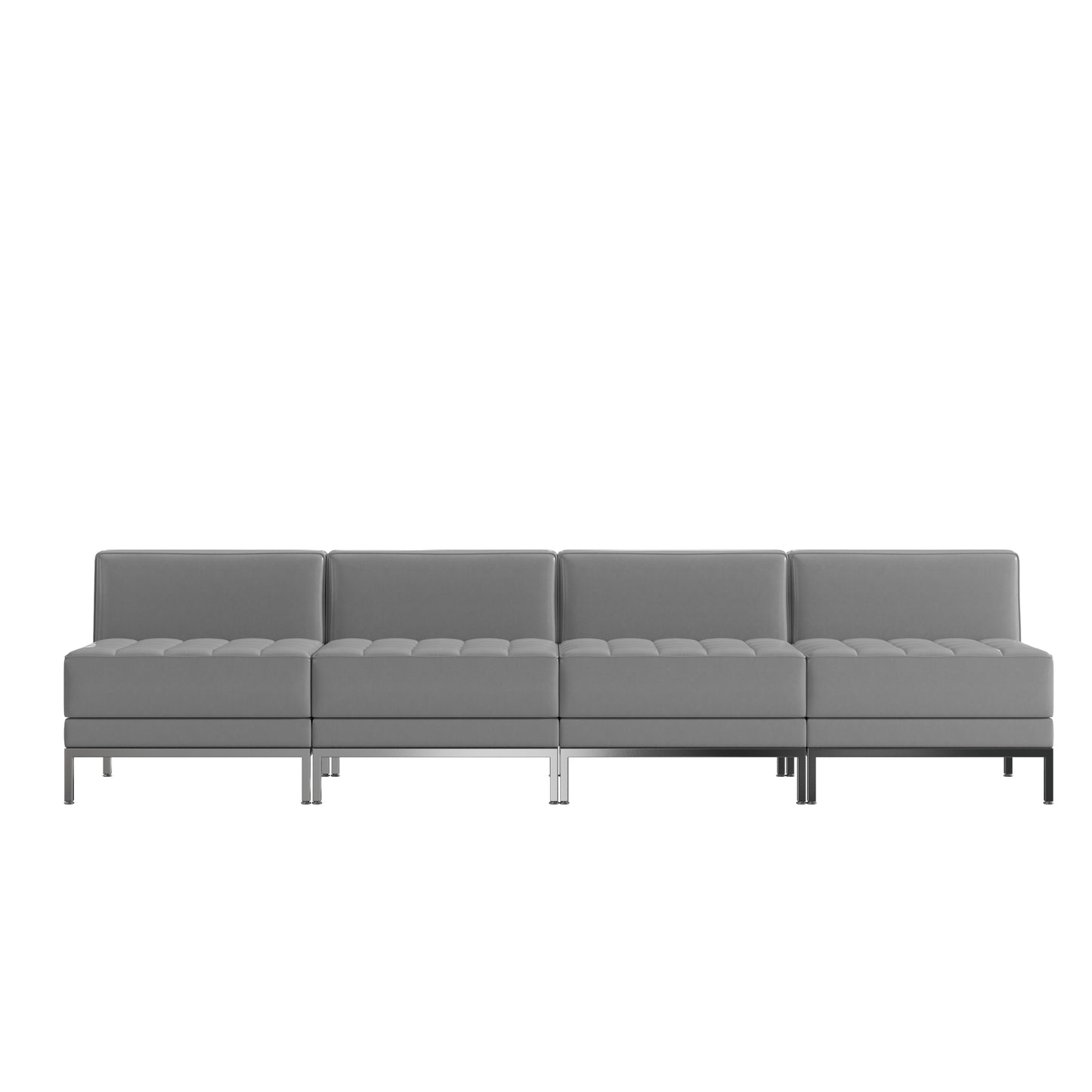 HERCULES Imagination Series 4 Piece Gray LeatherSoft Waiting Room Lounge Set with Ganging Clips - Reception Bench with Ganging Clips Gray ZB-IMAG-MIDCH-4-GY-GG