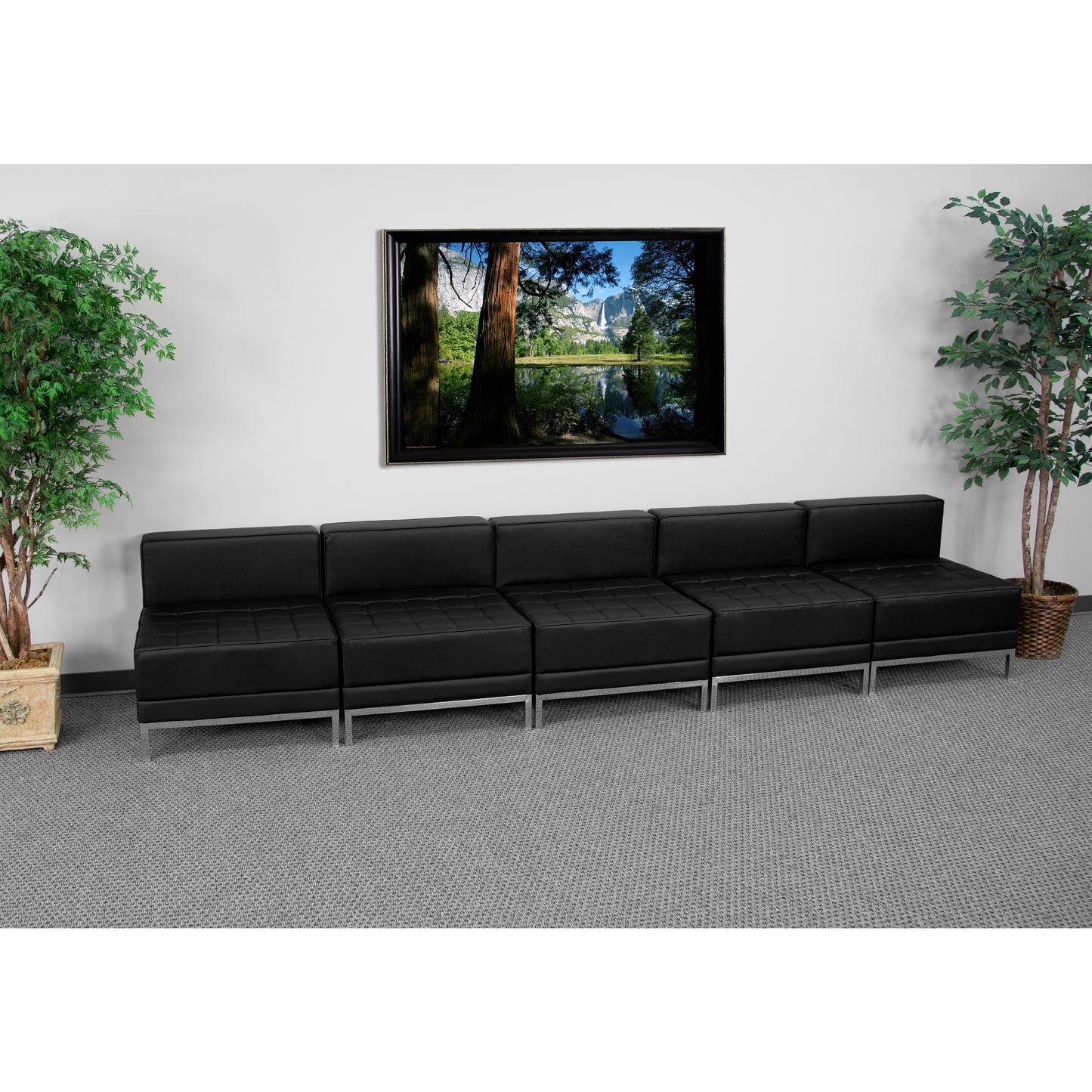 HERCULES Imagination Series Black LeatherSoft Lounge Set with Ganging Clips, 5 Pieces Black