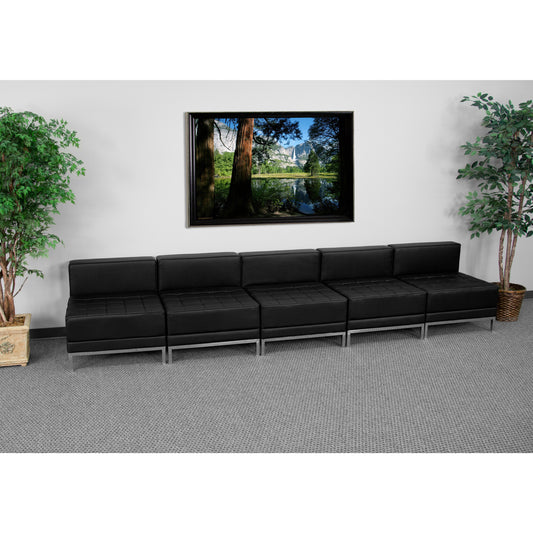 HERCULES Imagination Series Black LeatherSoft Lounge Set with Ganging Clips, 5 Pieces Black