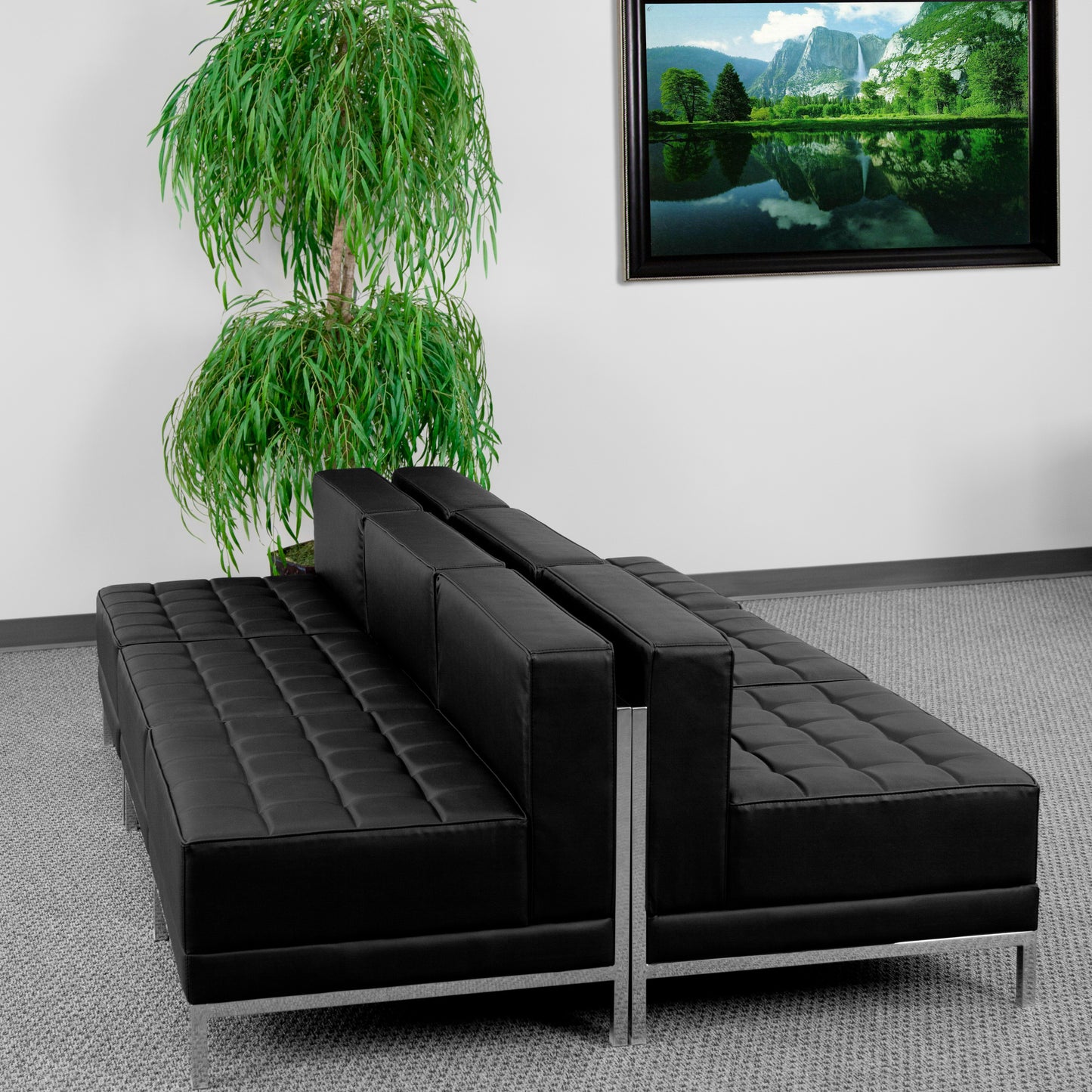HERCULES Imagination Series Black LeatherSoft Lounge Set with Ganging Clips, 6 Pieces Black