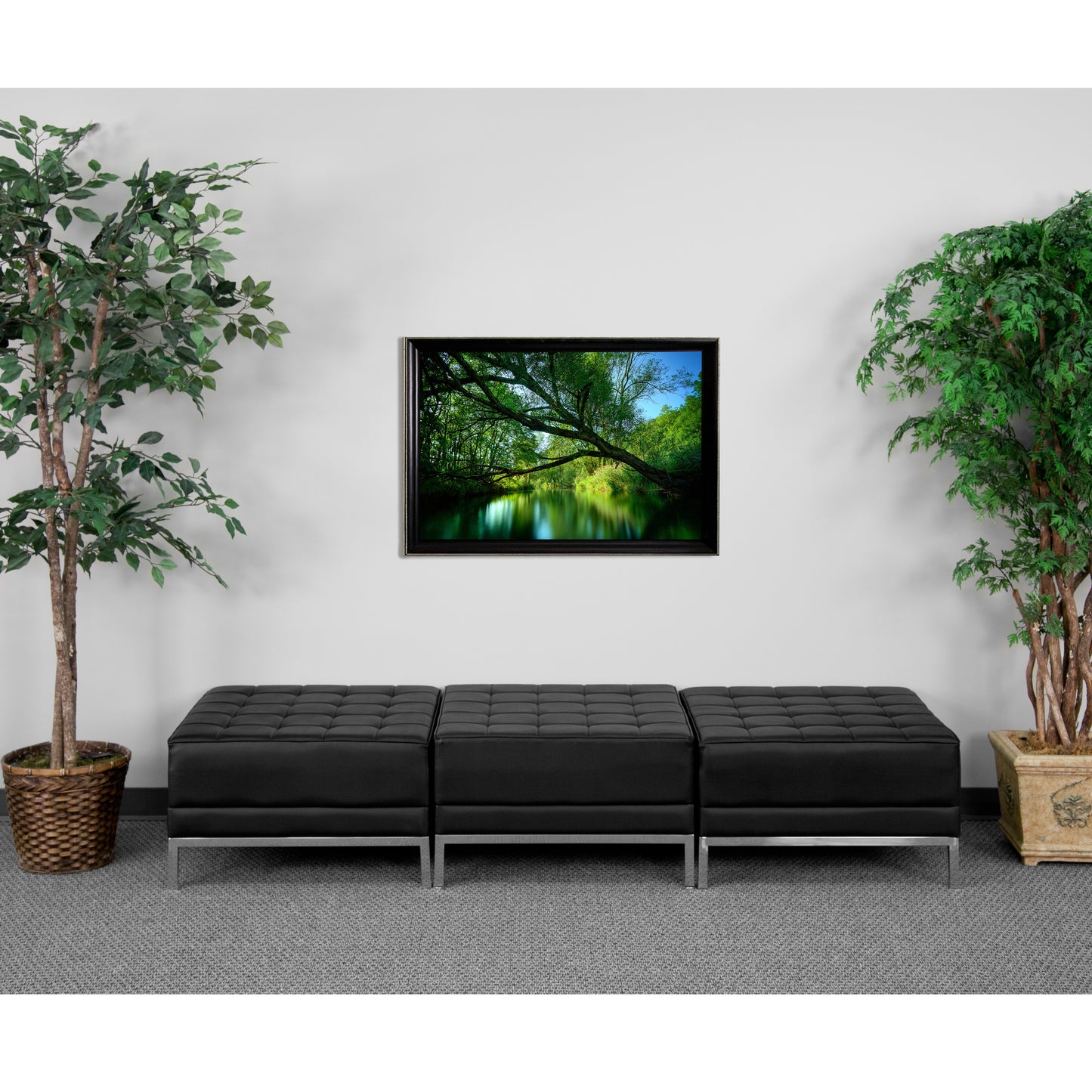 HERCULES Imagination Series Black LeatherSoft Three Seat Bench with Ganging Clips Black