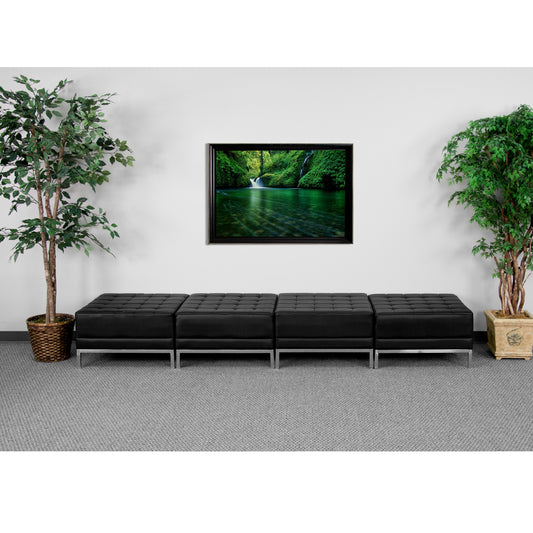 HERCULES Imagination Series Black LeatherSoft Four Seat Bench with Ganging Clips Black