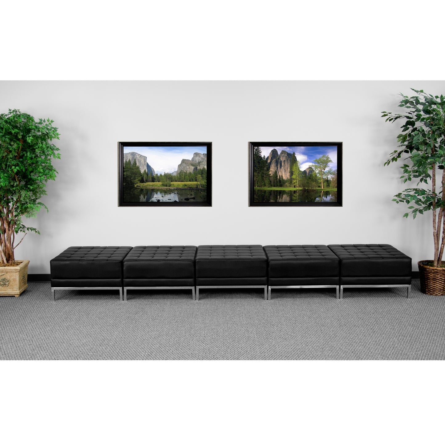 HERCULES Imagination Series Black LeatherSoft Five Seat Bench with Ganging Clips Black