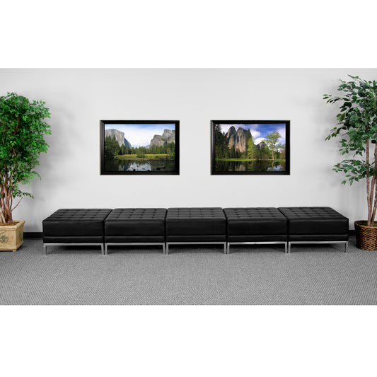 HERCULES Imagination Series Black LeatherSoft Five Seat Bench with Ganging Clips Black