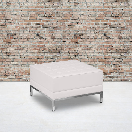 HERCULES Imagination Series Melrose White LeatherSoft Ottoman Melrose White