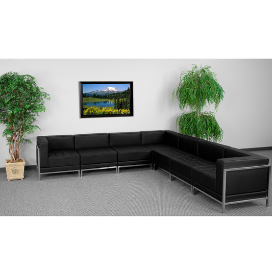 HERCULES Imagination Series Black LeatherSoft Sectional Configuration with Ganging Clips, 7 Pieces Black