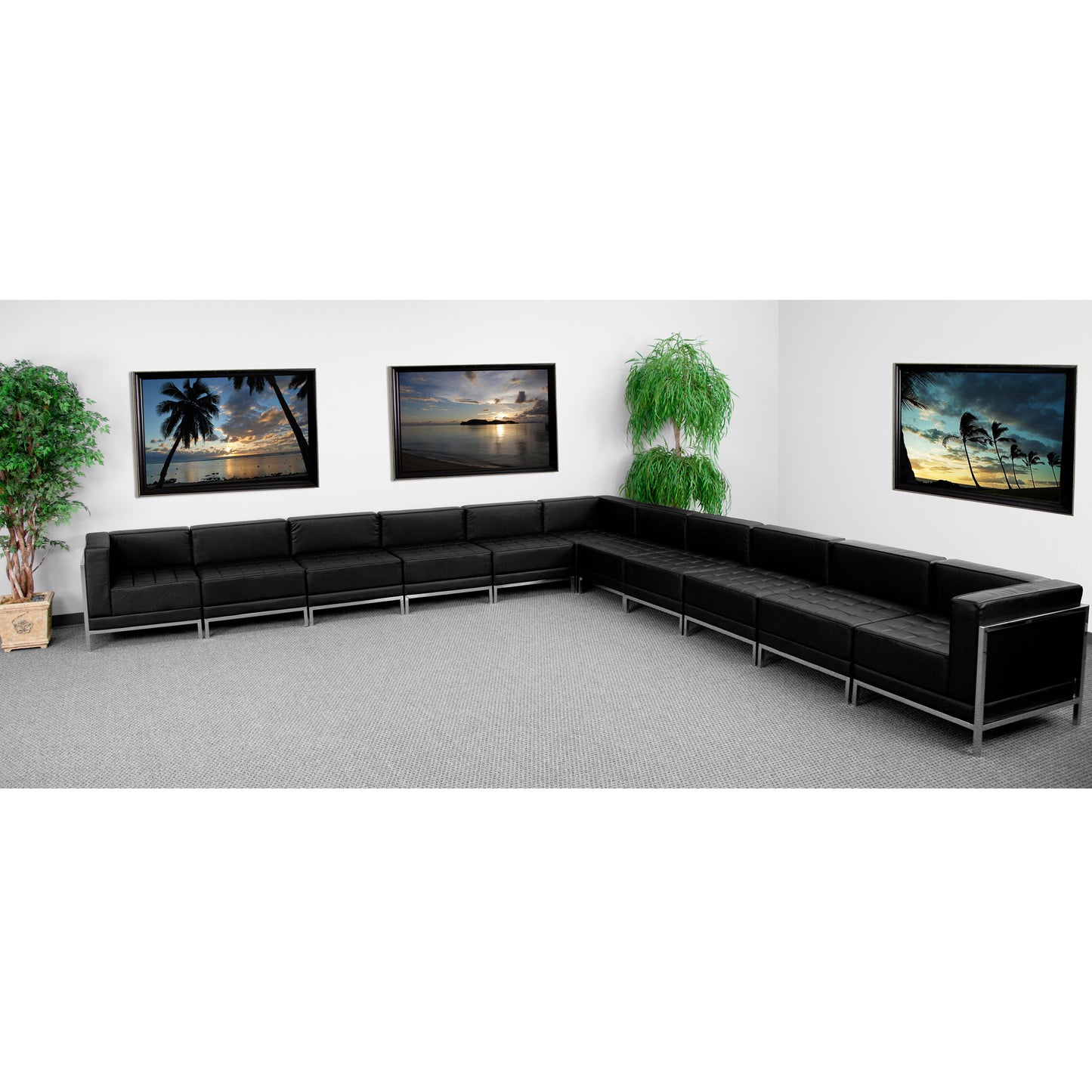 HERCULES Imagination Series Black LeatherSoft Sectional Configuration with Ganging Clips, 11 Pieces Black ZB-IMAG-SECT-SET2-GG