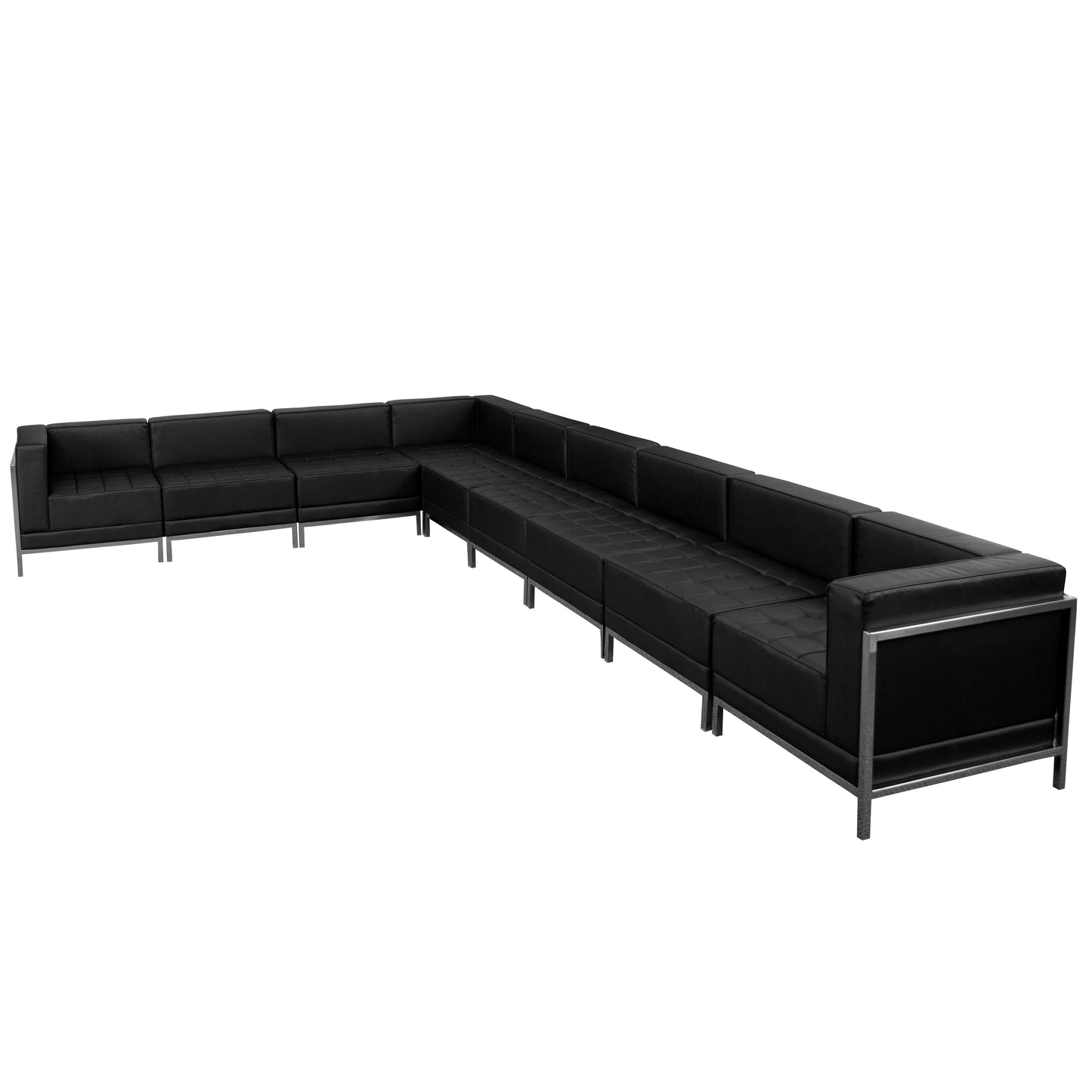 HERCULES Imagination Series Black LeatherSoft Sectional Configuration with Ganging Clips, 9 Pieces Black ZB-IMAG-SECT-SET3-GG