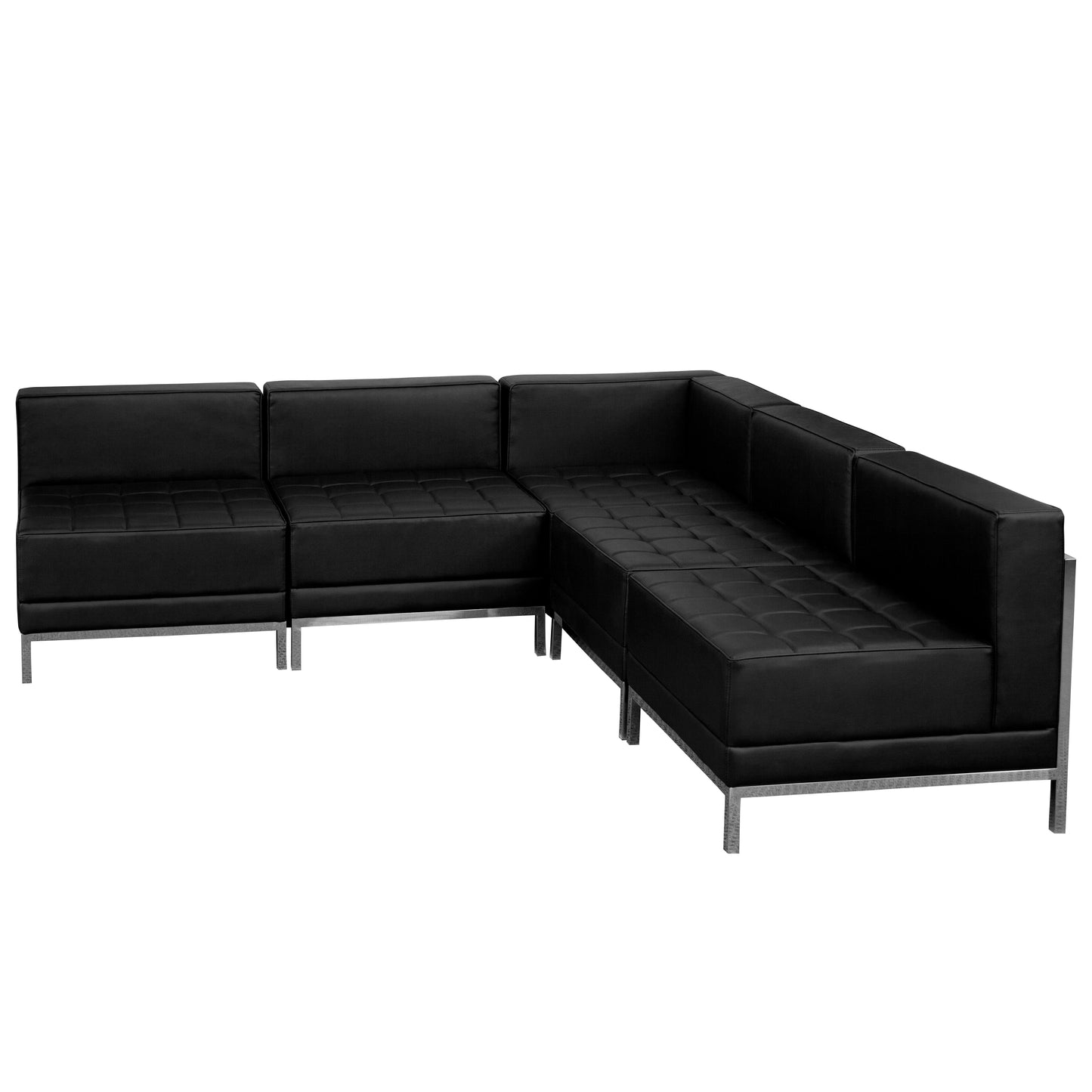 HERCULES Imagination Series Black LeatherSoft Sectional Configuration with Ganging Clips, 5 Pieces Black