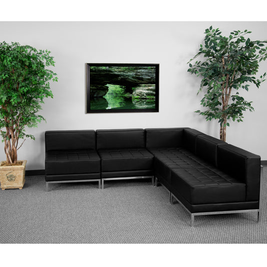 HERCULES Imagination Series Black LeatherSoft Sectional Configuration with Ganging Clips, 5 Pieces Black