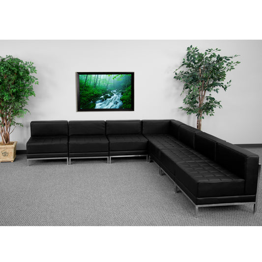 HERCULES Imagination Series Black LeatherSoft Sectional Configuration with Ganging Clips, 7 Pieces Black