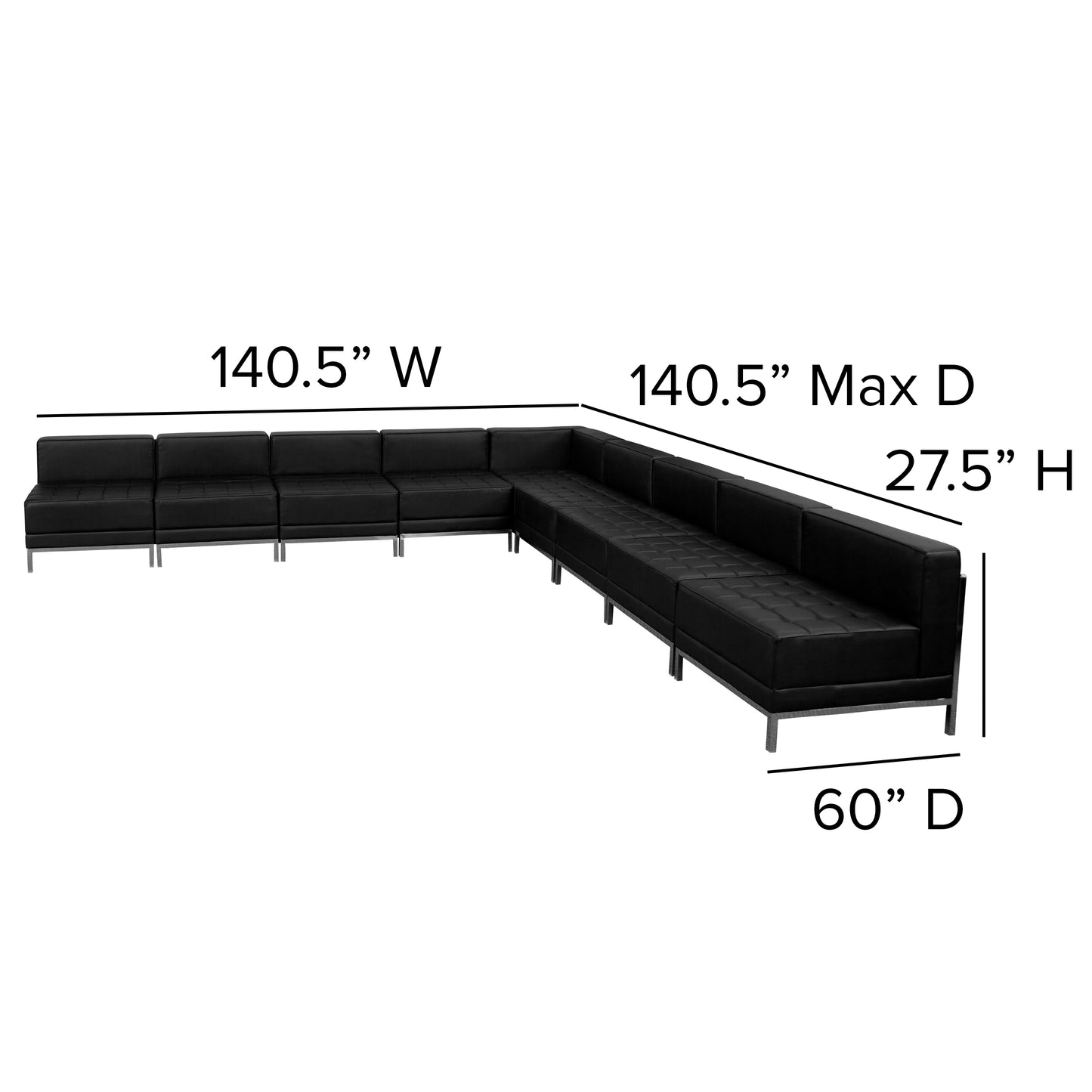 HERCULES Imagination Series Black LeatherSoft Sectional Configuration with Ganging Clips, 9 Pieces Black