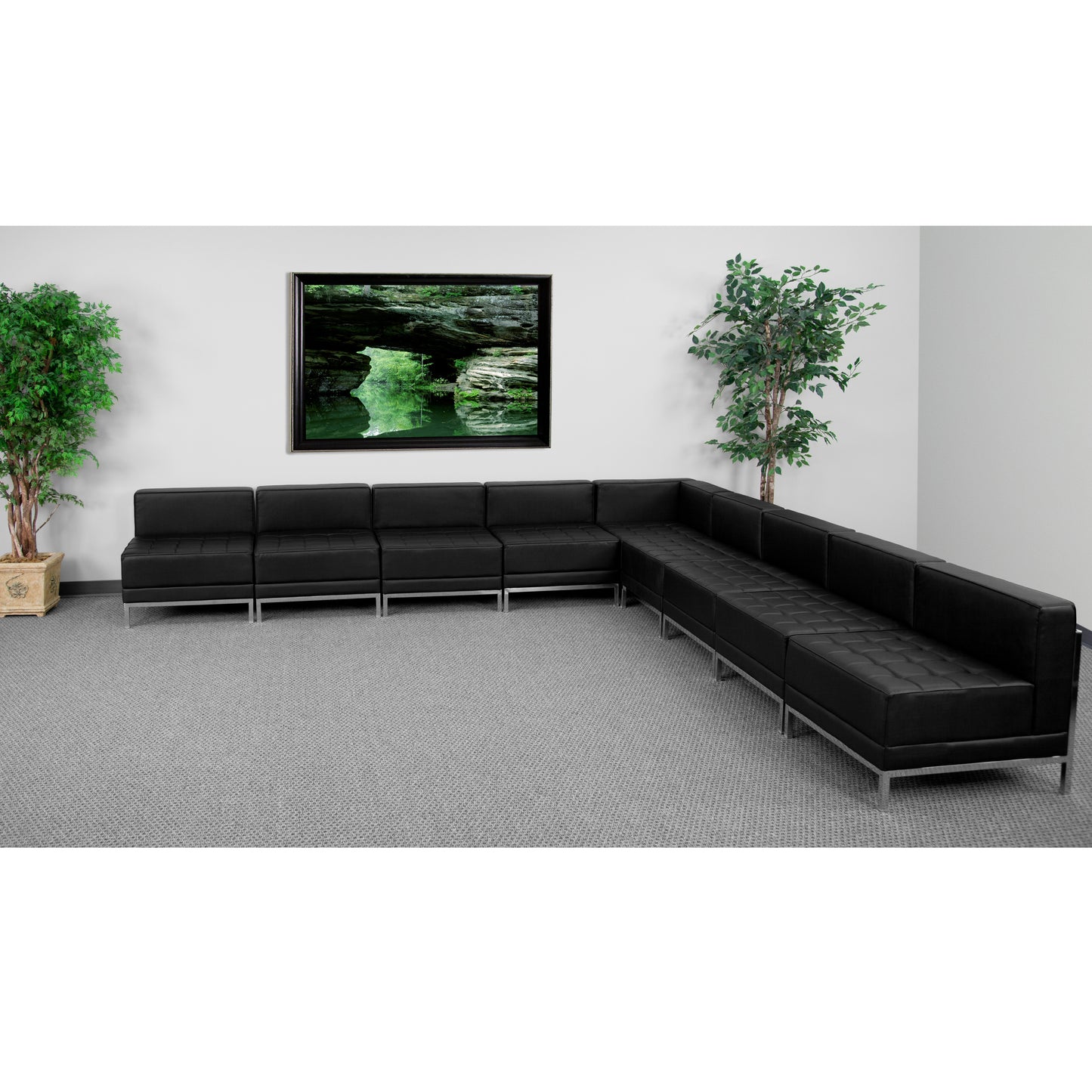 HERCULES Imagination Series Black LeatherSoft Sectional Configuration with Ganging Clips, 9 Pieces Black