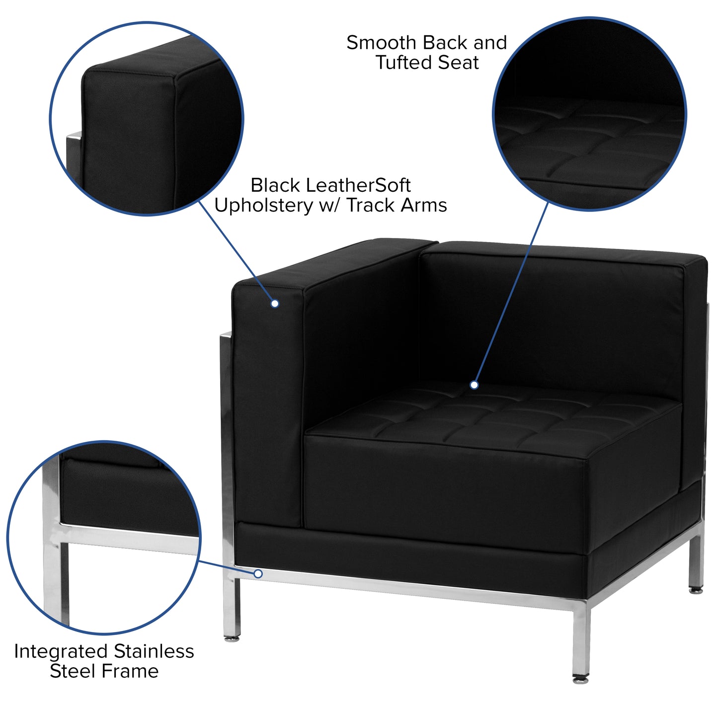 HERCULES Imagination Series Black LeatherSoft Sectional Configuration with Ganging Clips, 9 Pieces Black
