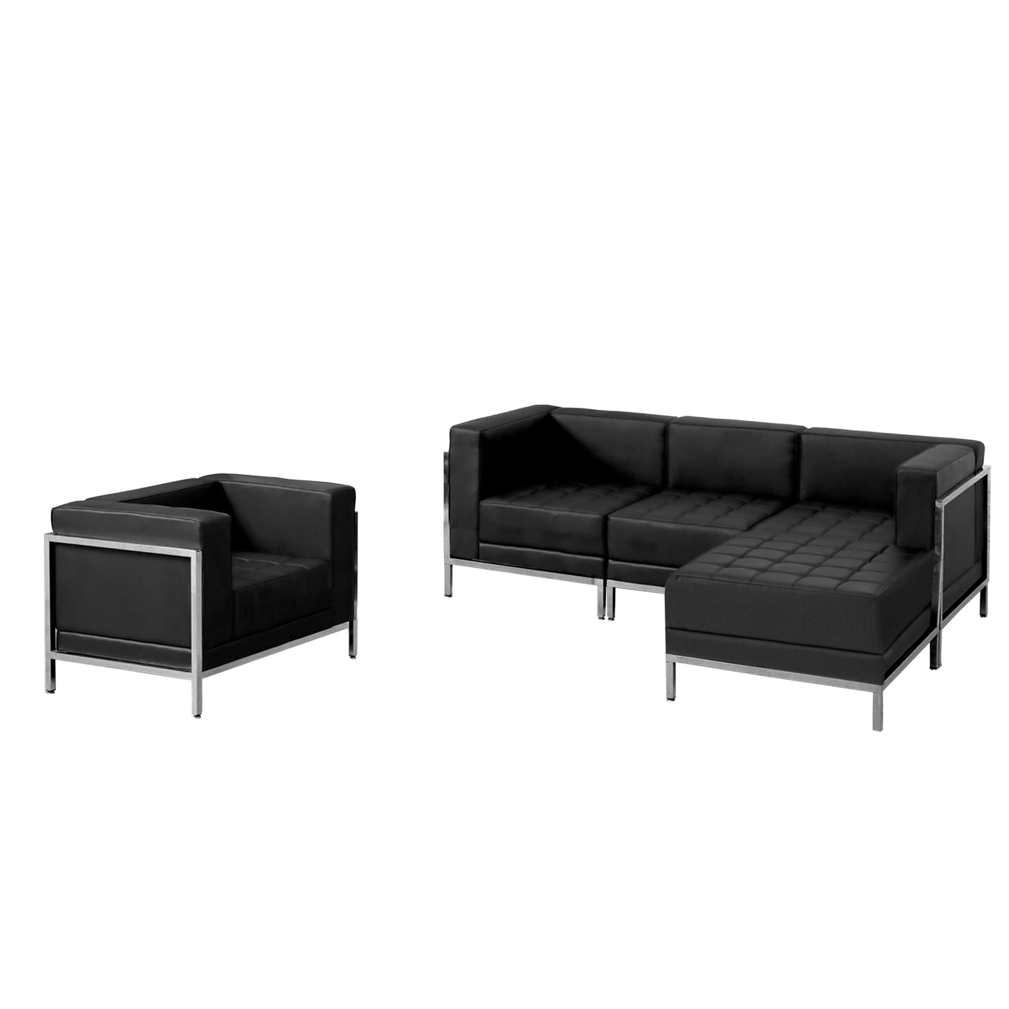 HERCULES Imagination Series Black LeatherSoft Sectional & Chair with Ganging Clips, 5 Pieces Black ZB-IMAG-SET12-GG