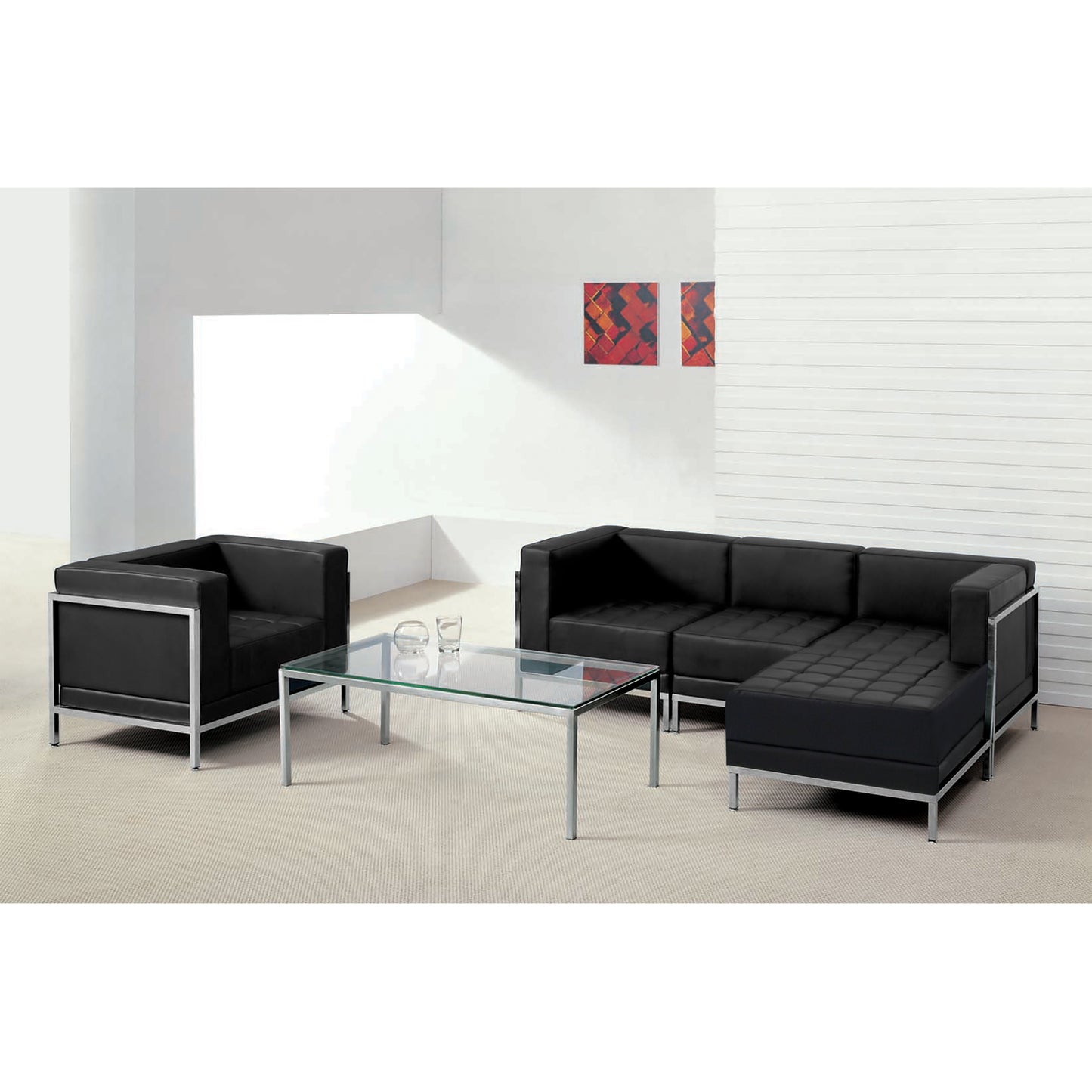 HERCULES Imagination Series Black LeatherSoft Sectional & Chair with Ganging Clips, 5 Pieces Black ZB-IMAG-SET12-GG