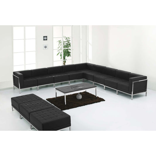 HERCULES Imagination Series Black LeatherSoft Sectional & Ottoman Set with Ganging Clips, 12 Pieces Black