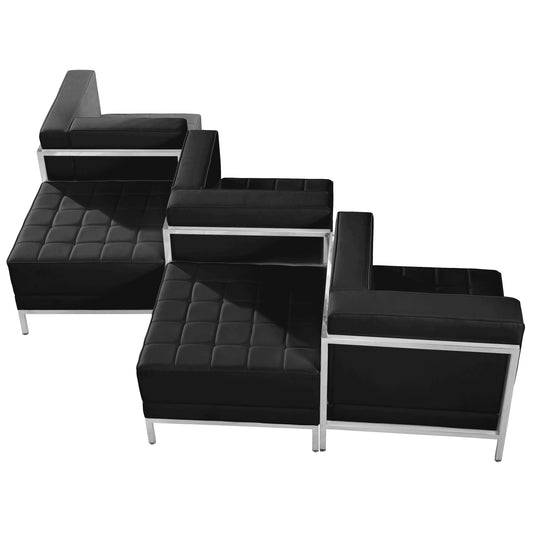 HERCULES Imagination Series Black LeatherSoft 5 Piece Chair & Ottoman Set with Ganging Clips Black