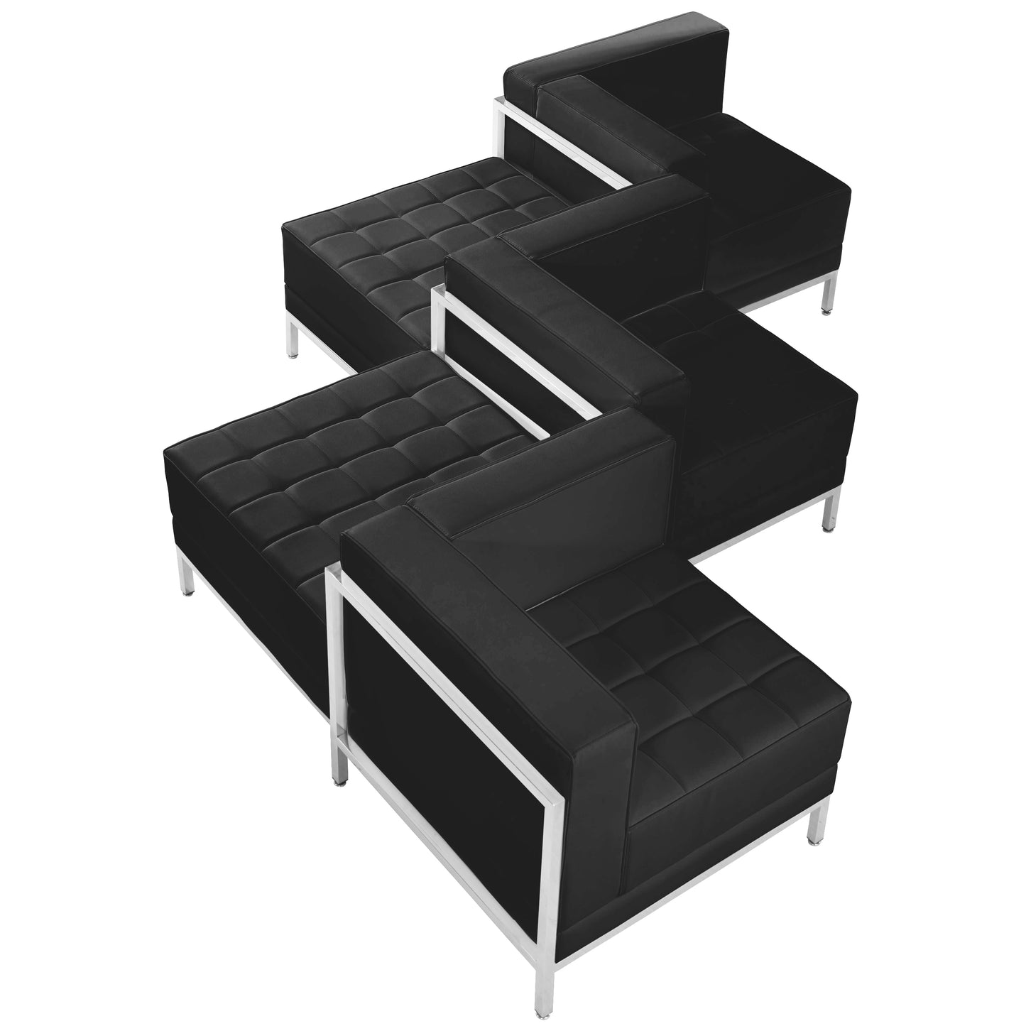 HERCULES Imagination Series Black LeatherSoft 5 Piece Chair & Ottoman Set with Ganging Clips Black