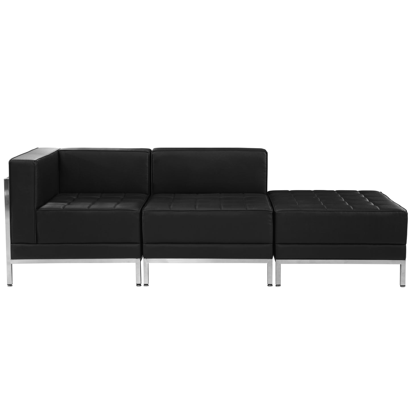 HERCULES Imagination Series Black LeatherSoft 3 Piece Chair & Ottoman Set with Ganging Clips Black ZB-IMAG-SET6-GG