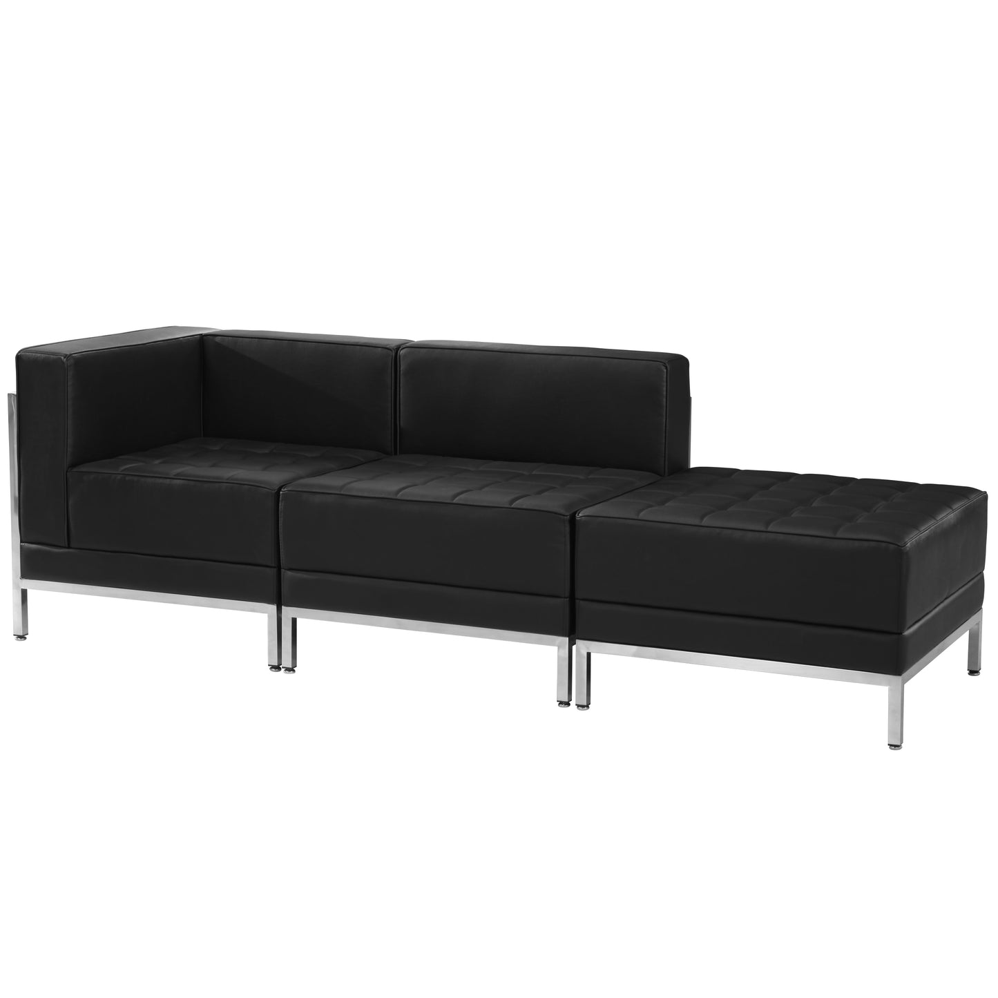 HERCULES Imagination Series Black LeatherSoft 3 Piece Chair & Ottoman Set with Ganging Clips Black ZB-IMAG-SET6-GG