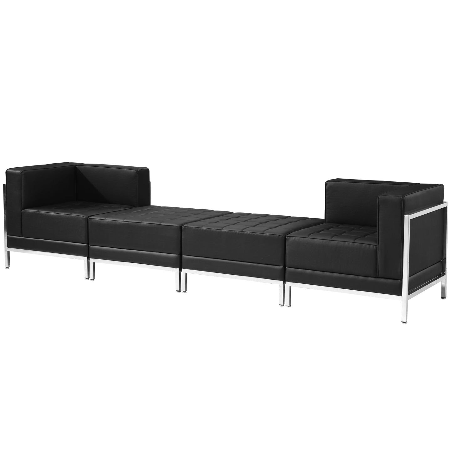 HERCULES Imagination Series Black LeatherSoft 4 Piece Chair & Ottoman Set with Ganging Clips Black ZB-IMAG-SET7-GG