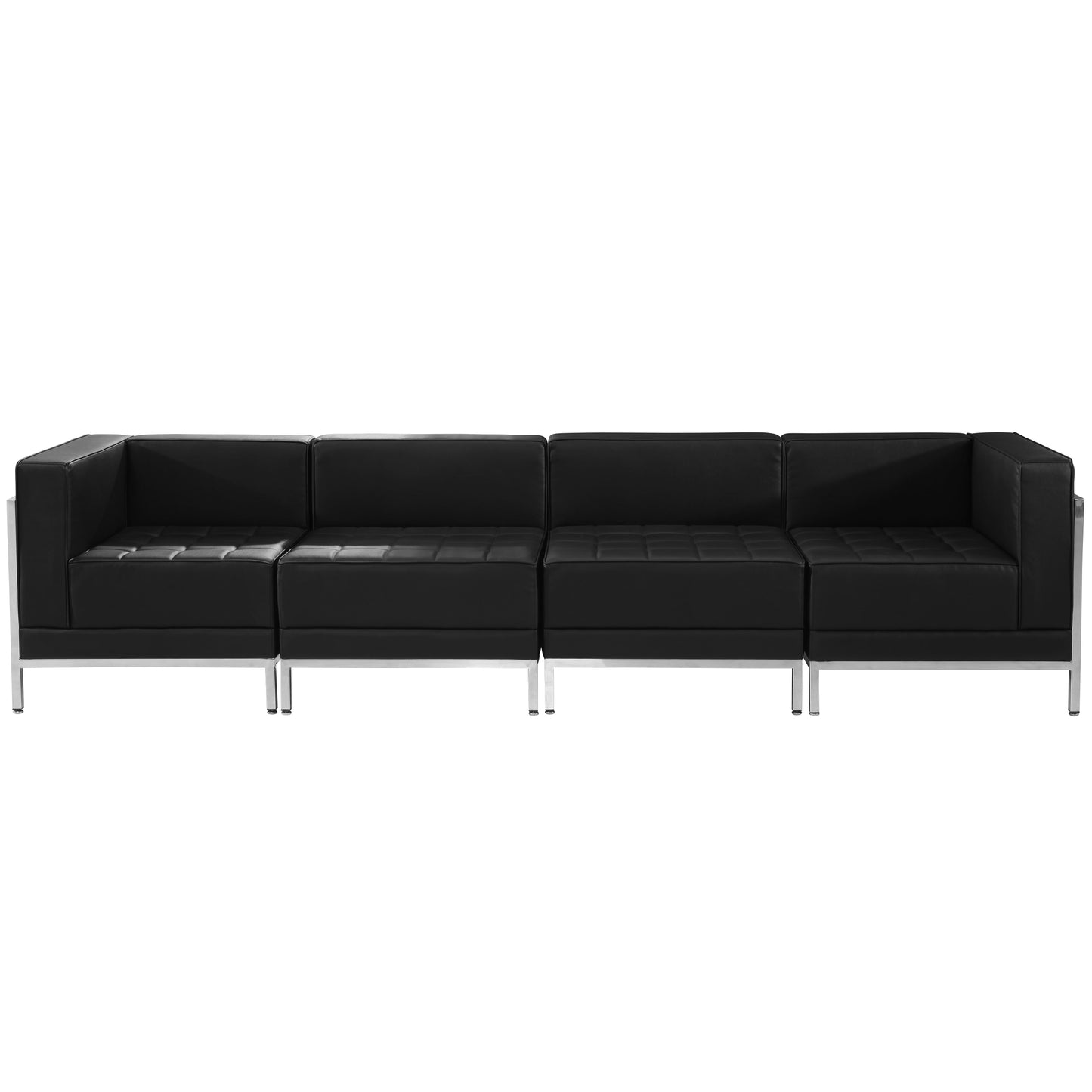 HERCULES Imagination Series Black LeatherSoft 4 Piece Lounge Set with Ganging Clips Black ZB-IMAG-SET8-GG