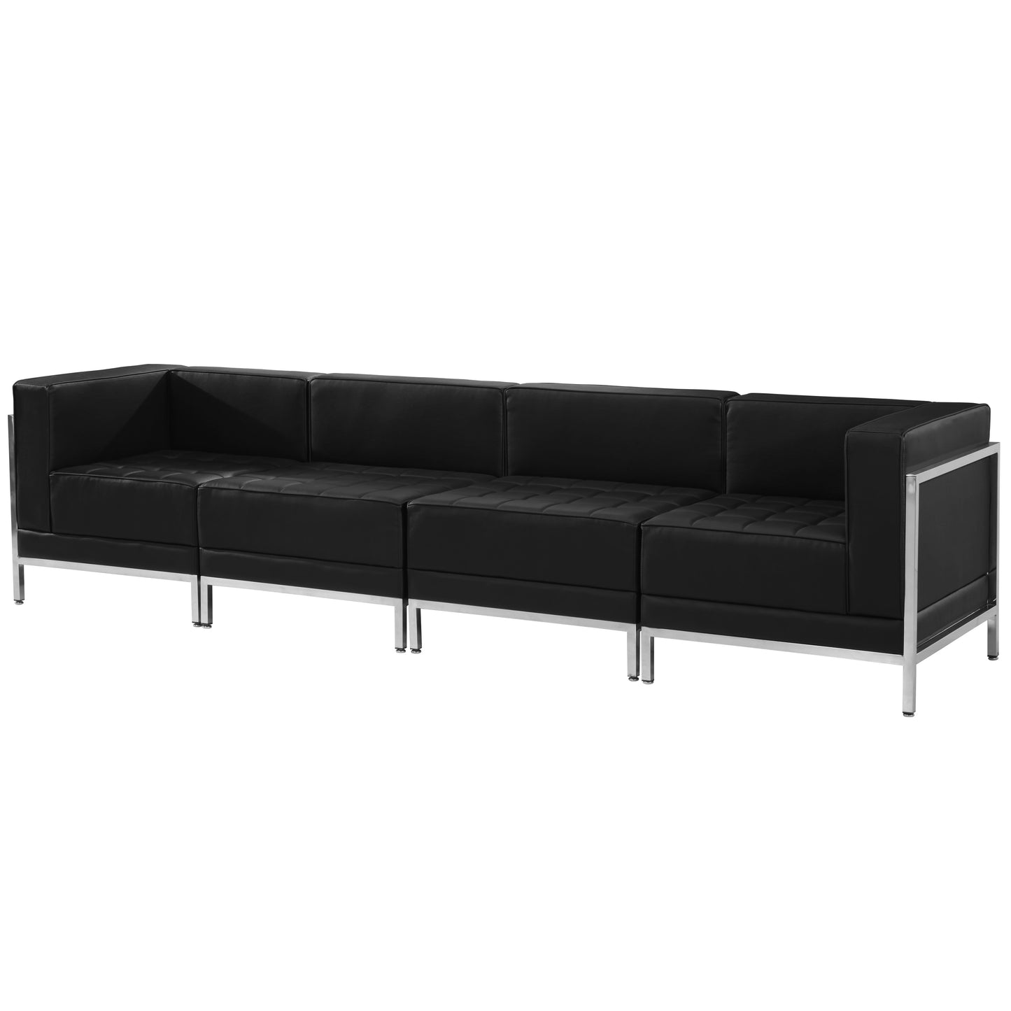 HERCULES Imagination Series Black LeatherSoft 4 Piece Lounge Set with Ganging Clips Black ZB-IMAG-SET8-GG