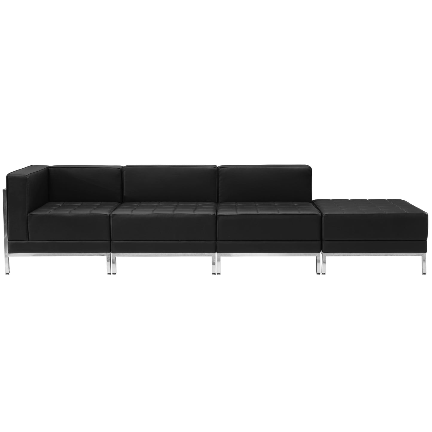 HERCULES Imagination Series Black LeatherSoft 4 Piece Chair & Ottoman Set with Ganging Clips Black ZB-IMAG-SET9-GG