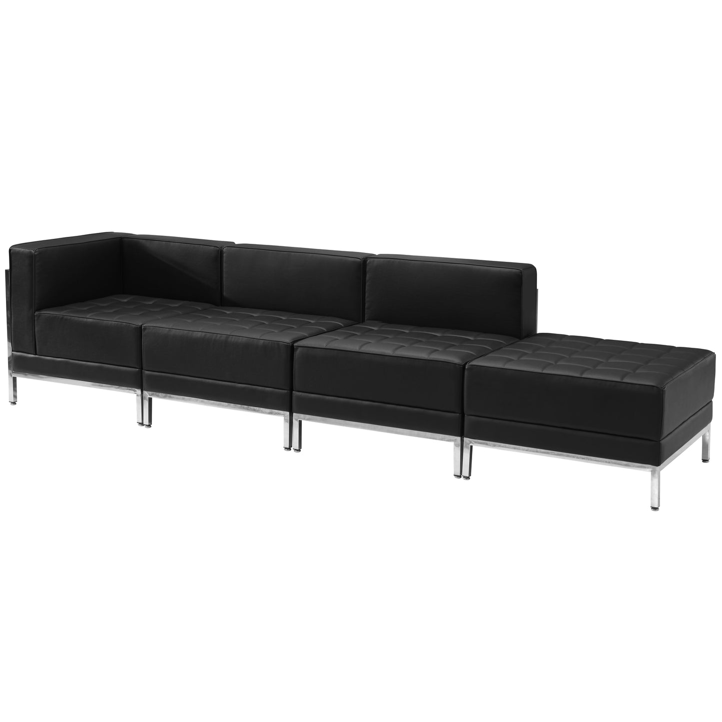 HERCULES Imagination Series Black LeatherSoft 4 Piece Chair & Ottoman Set with Ganging Clips Black ZB-IMAG-SET9-GG
