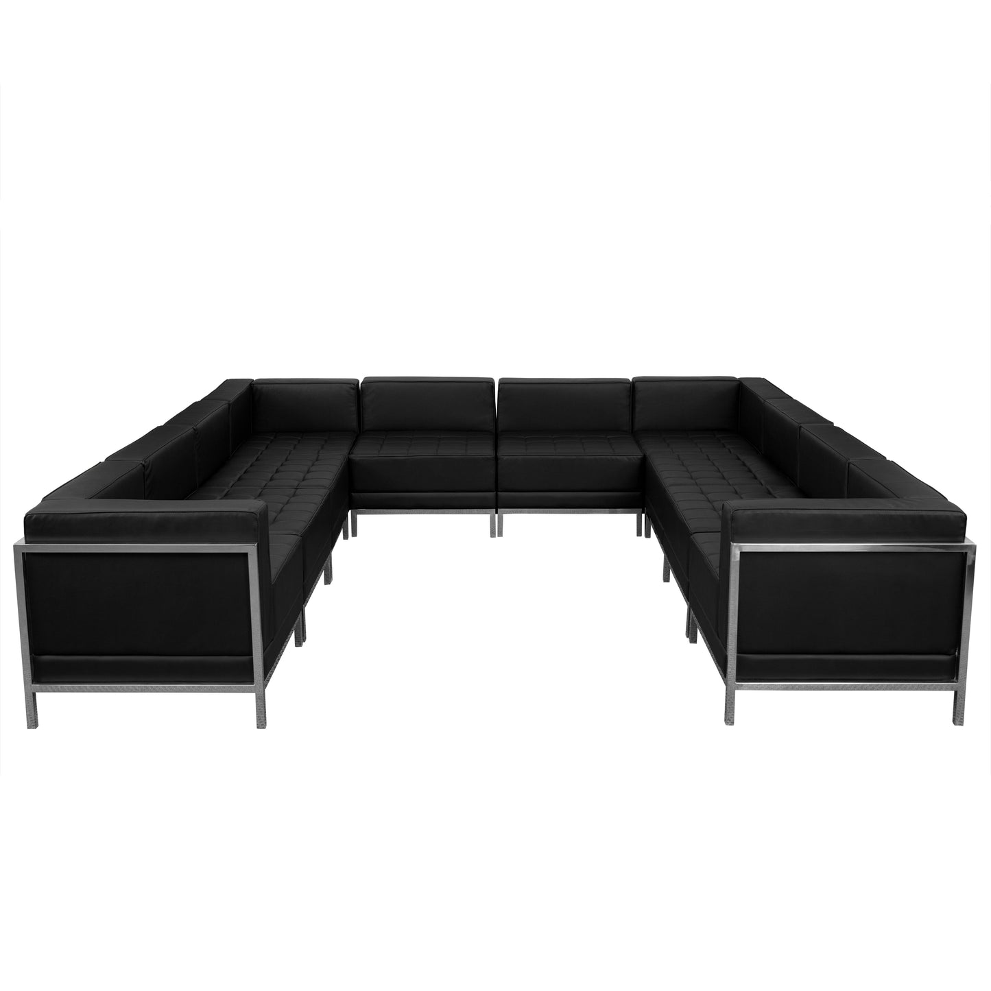 HERCULES Imagination Series Black LeatherSoft U-Shape Sectional Configuration with Ganging Clips, 10 Pieces Black ZB-IMAG-U-SECT-SET1-GG