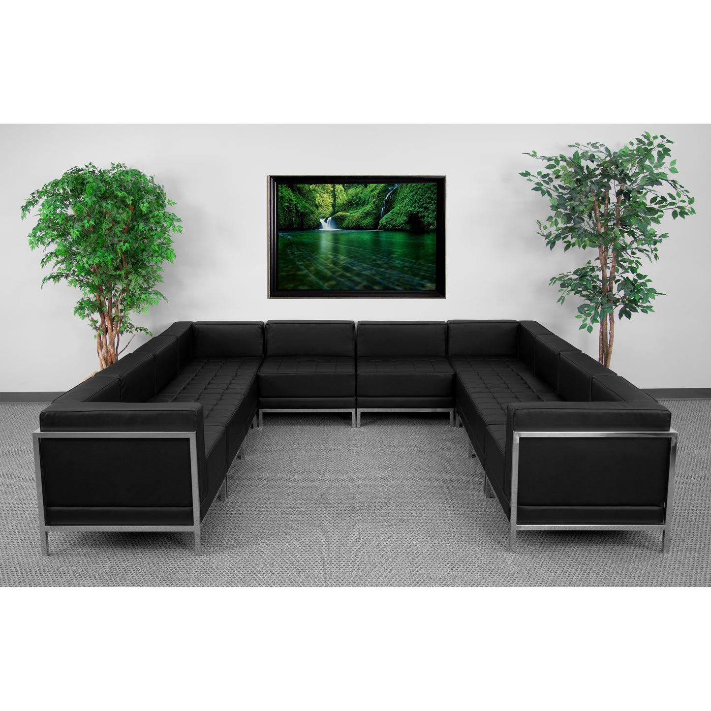 HERCULES Imagination Series Black LeatherSoft U-Shape Sectional Configuration with Ganging Clips, 10 Pieces Black ZB-IMAG-U-SECT-SET1-GG