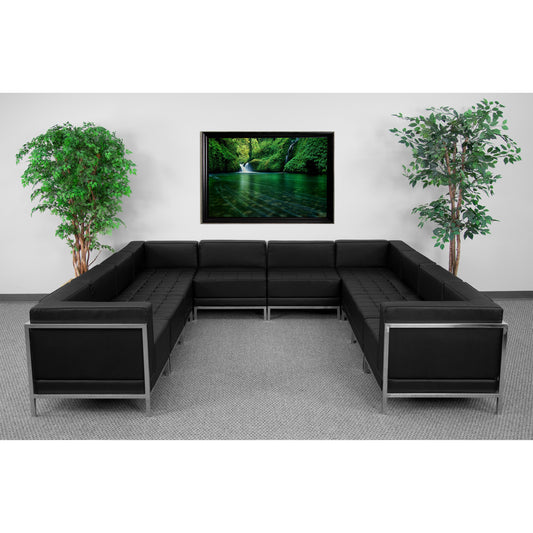 HERCULES Imagination Series Black LeatherSoft U-Shape Sectional Configuration with Ganging Clips, 10 Pieces Black
