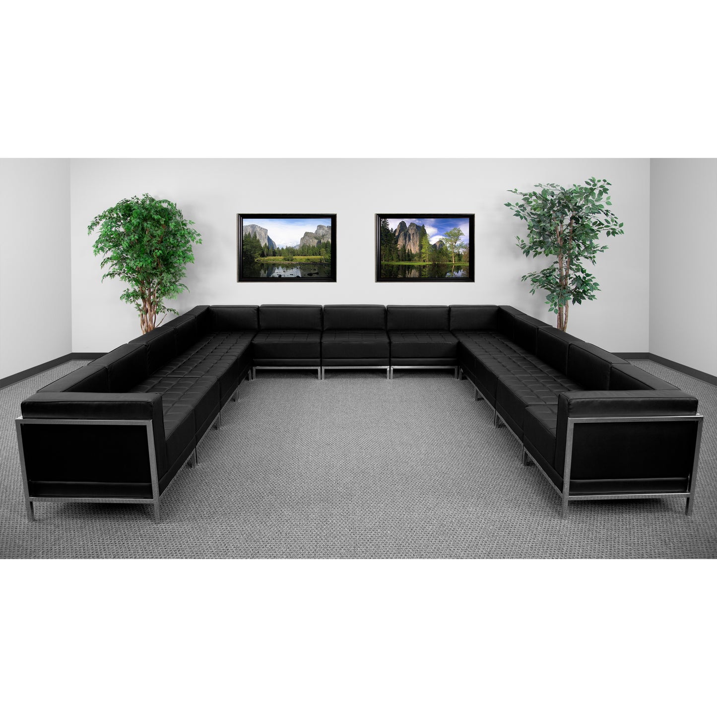 HERCULES Imagination Series Black LeatherSoft U-Shape Sectional Configuration with Ganging Clips, 13 Pieces Black ZB-IMAG-U-SECT-SET2-GG