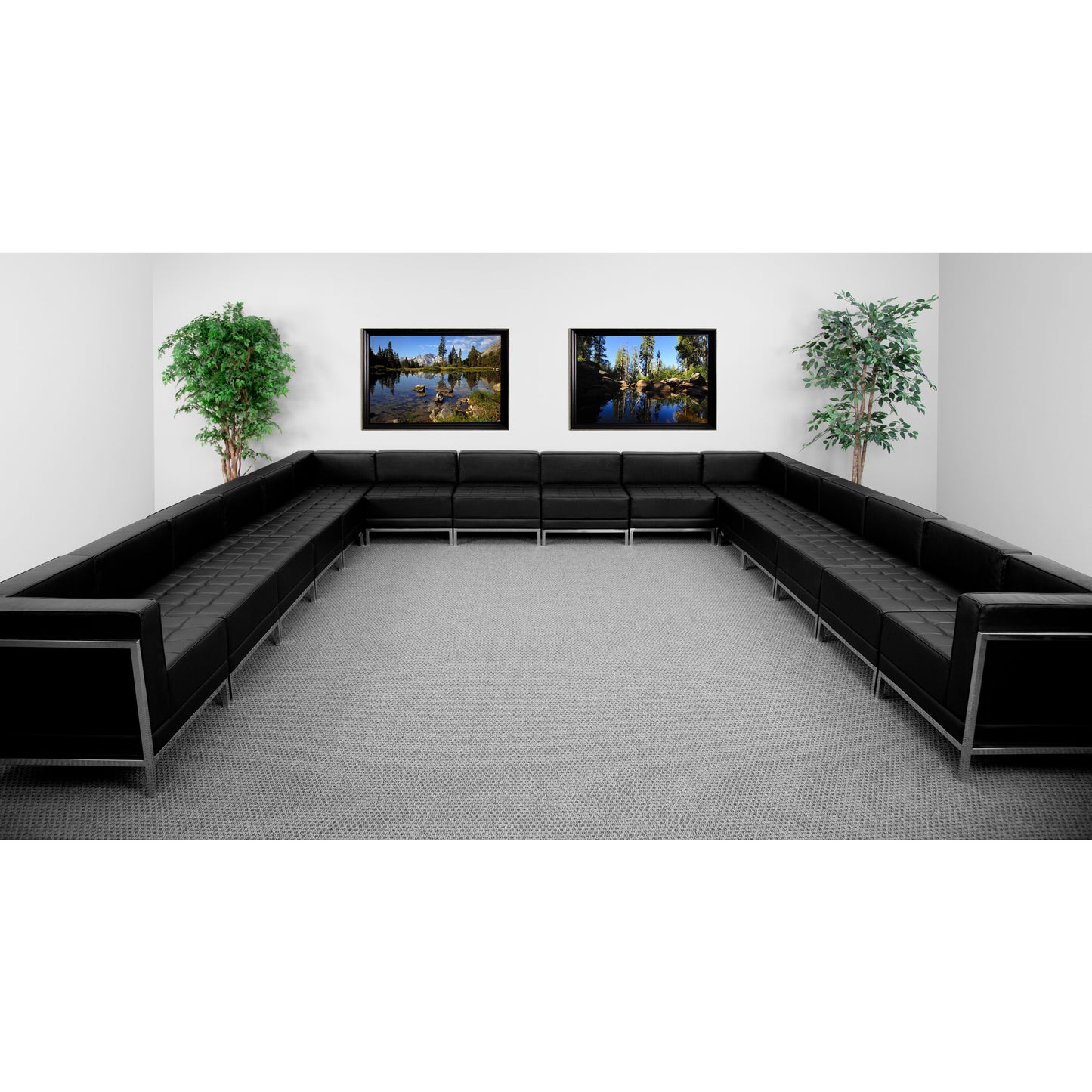 HERCULES Imagination Series Black LeatherSoft U-Shape Sectional Configuration with Ganging Clips, 16 Pieces Black ZB-IMAG-U-SECT-SET3-GG