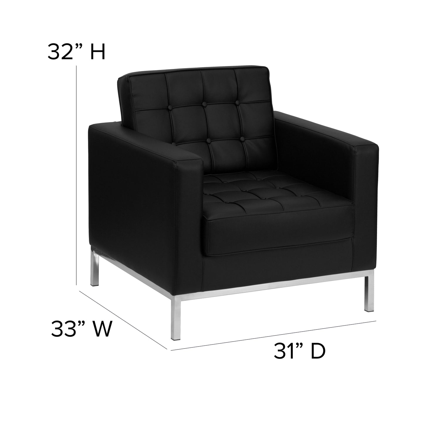 HERCULES Lacey Series Contemporary Black LeatherSoft Chair with Stainless Steel Frame Black