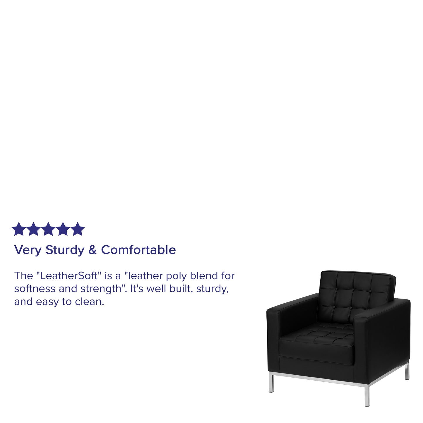HERCULES Lacey Series Contemporary Black LeatherSoft Chair with Stainless Steel Frame Black